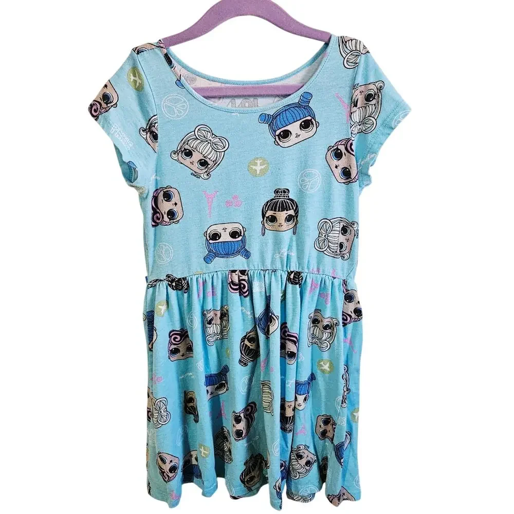 LOL Surprise Girls Size S Short Sleeve Character Dress Blue Dolls Anime Comfy